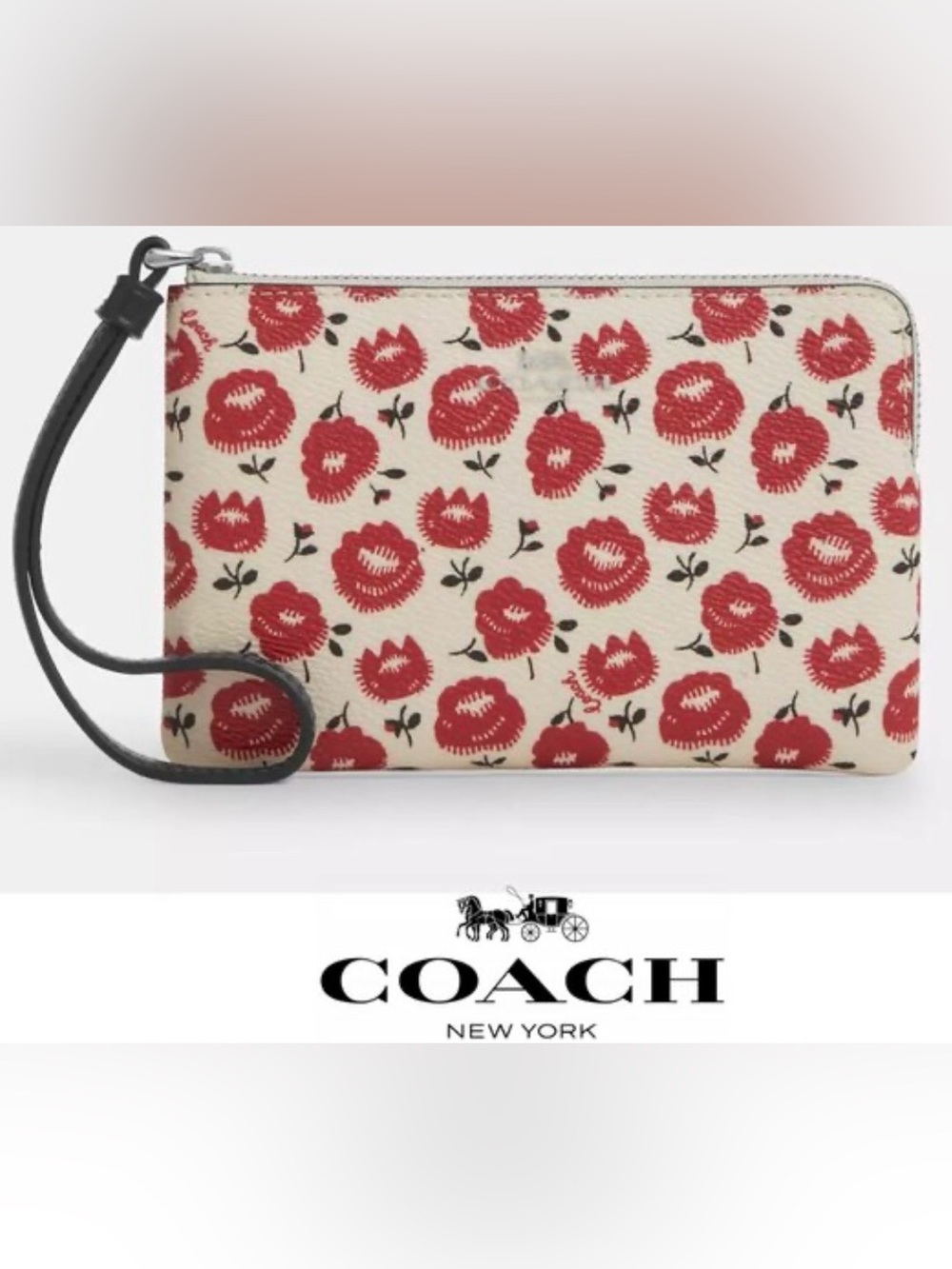 Coach Red Floral Wristlet Like New